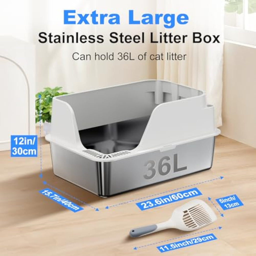 XL Enclosed Stainless Steel Cat Litter Box – Anti-Leak, Odor-Free & Easy Cleaning