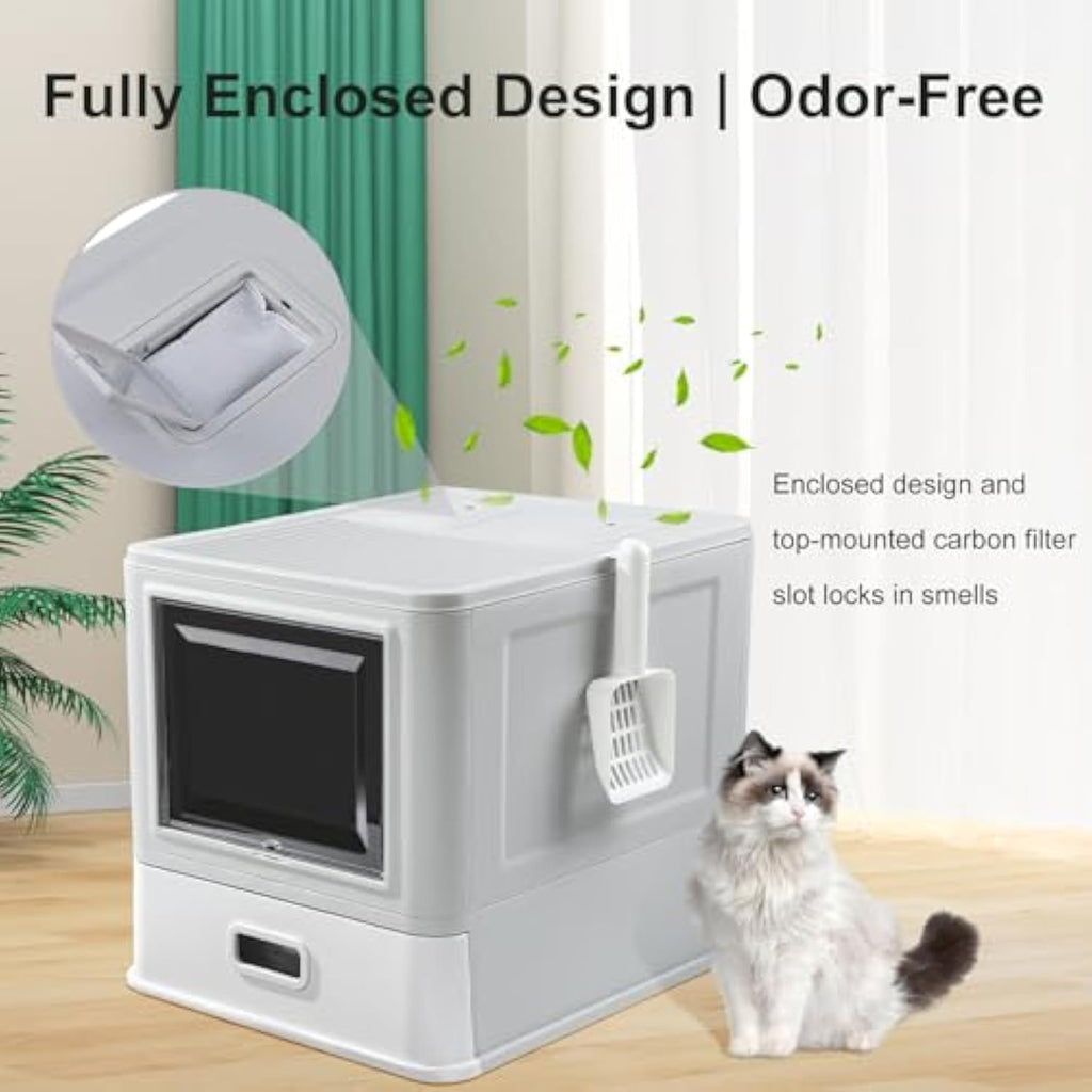 XL Enclosed Stainless Steel Cat Litter Box with Lid & Drawer