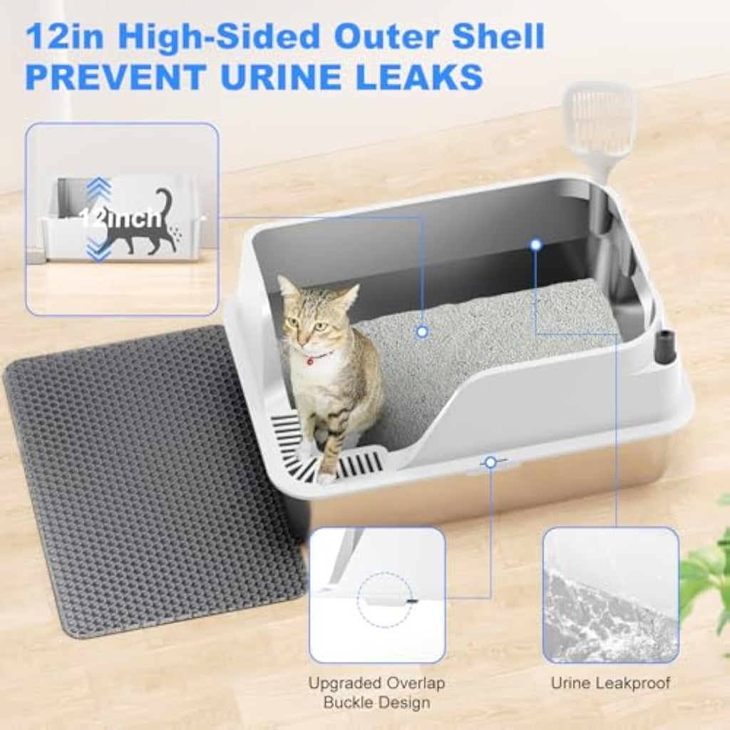 XL Enclosed Stainless Steel Cat Litter Box – Anti-Leak, Odor-Free & Easy Cleaning