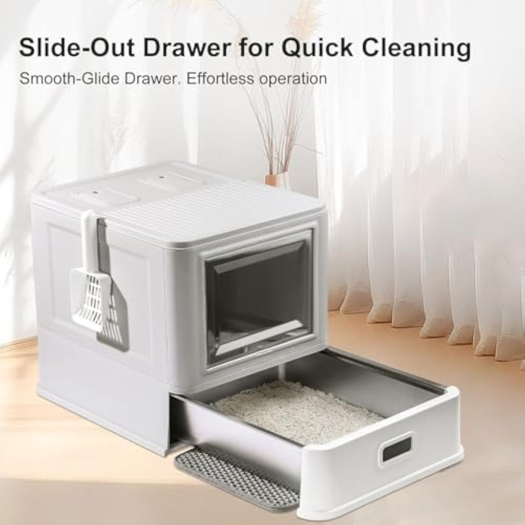 XL Enclosed Stainless Steel Cat Litter Box with Lid & Drawer