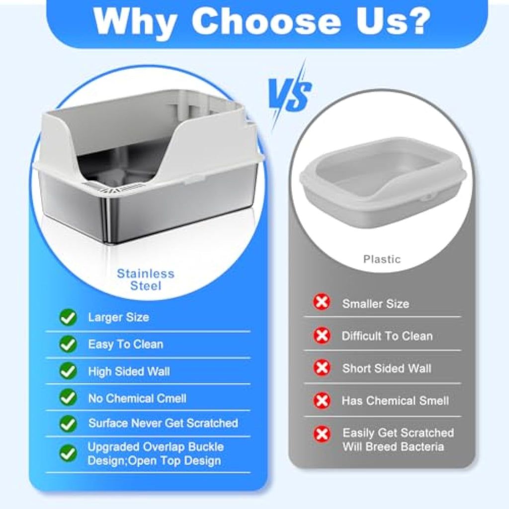 XL Enclosed Stainless Steel Cat Litter Box – Anti-Leak, Odor-Free & Easy Cleaning