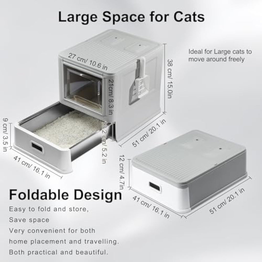 XL Enclosed Stainless Steel Cat Litter Box with Lid & Drawer