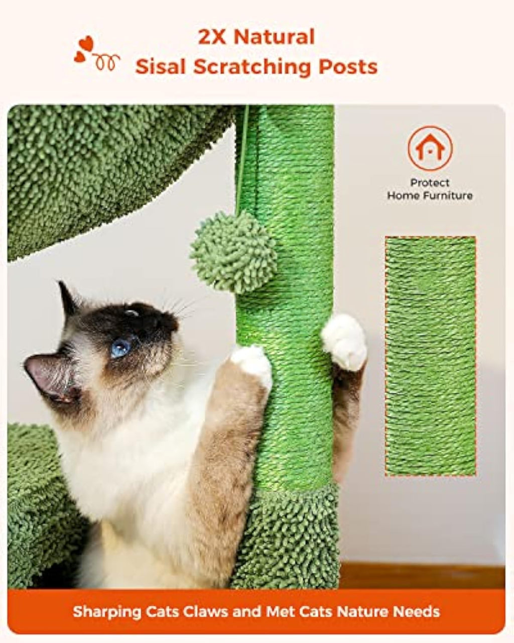 Cactus Cat Tree with Hammock & Scratching Posts – Cozy Condo for Indoor Cats